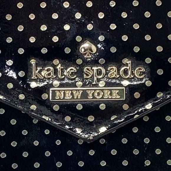 Kate Spade Black Leather Envelope Bag Purse With‎ Gold Polkadots Chain Strap - Picture 10 of 10